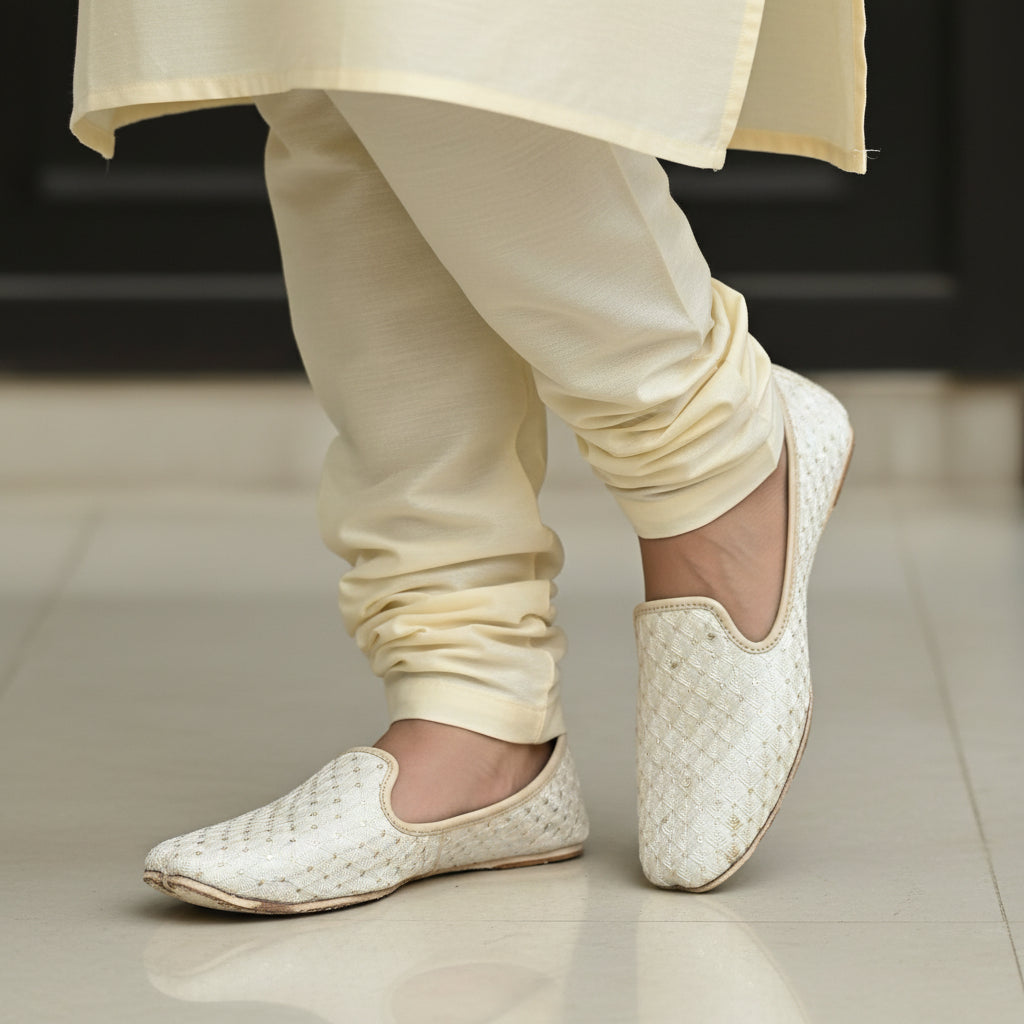 KPL0053 Cream Gold Sequins Jutti/Khussa For Men
