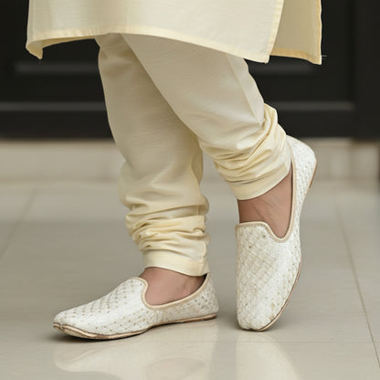 KPL0053 Cream Gold Sequins Jutti/Khussa For Men