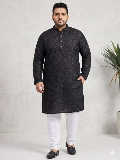 KPD4074 Plus Size Thread Work Black Kurta