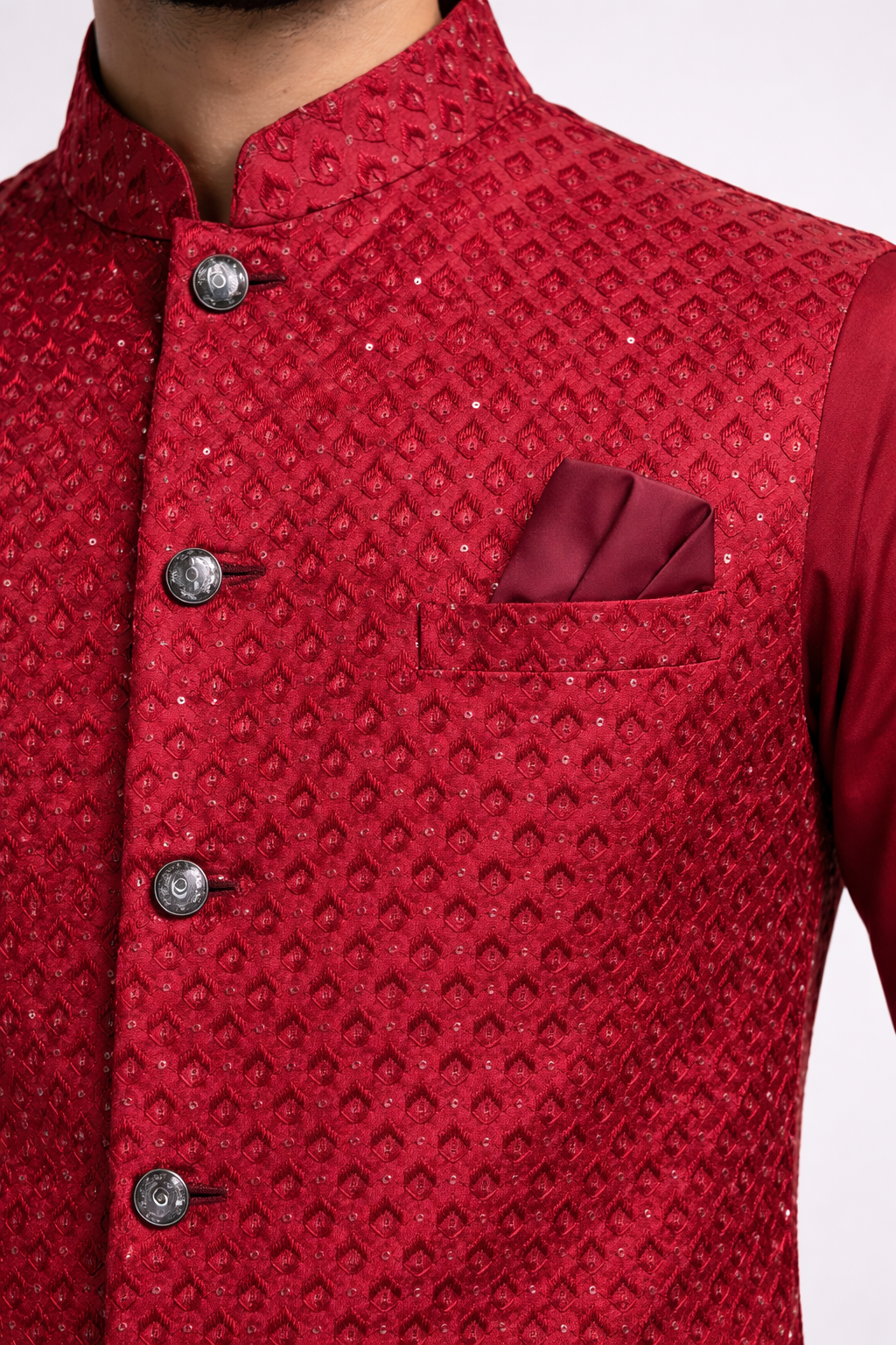 KPD5298 Plus Size Red Work Nehru Jacket