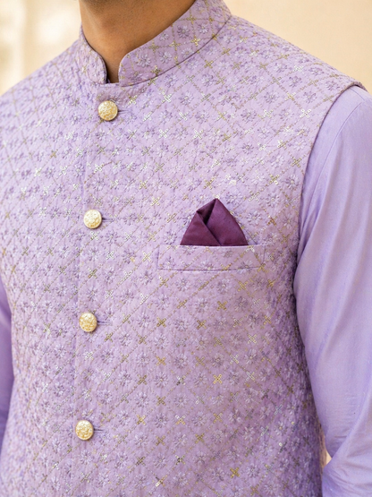 Lavender Heavy Work Nehru Jacket