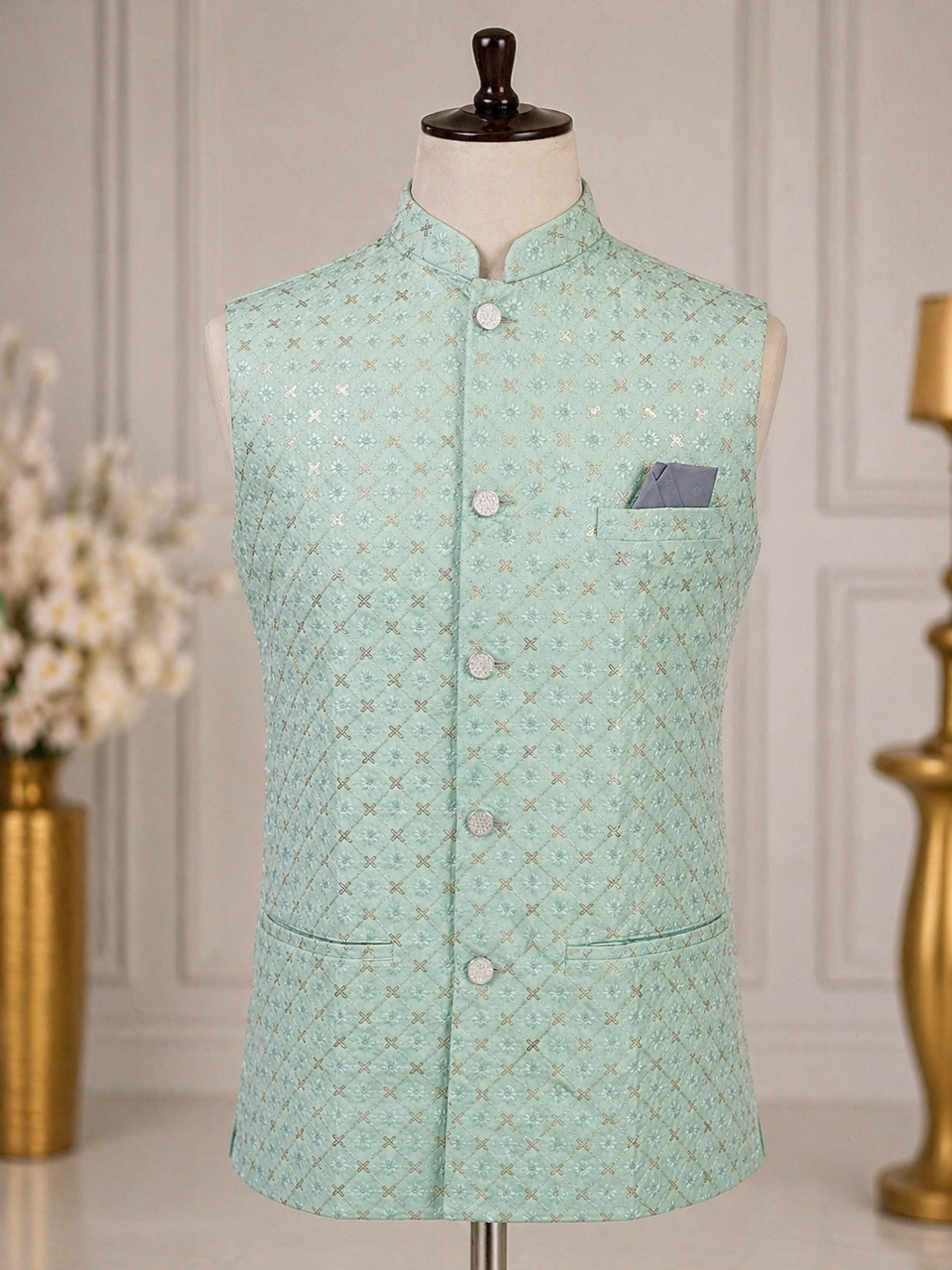 Sea green nehru jacket