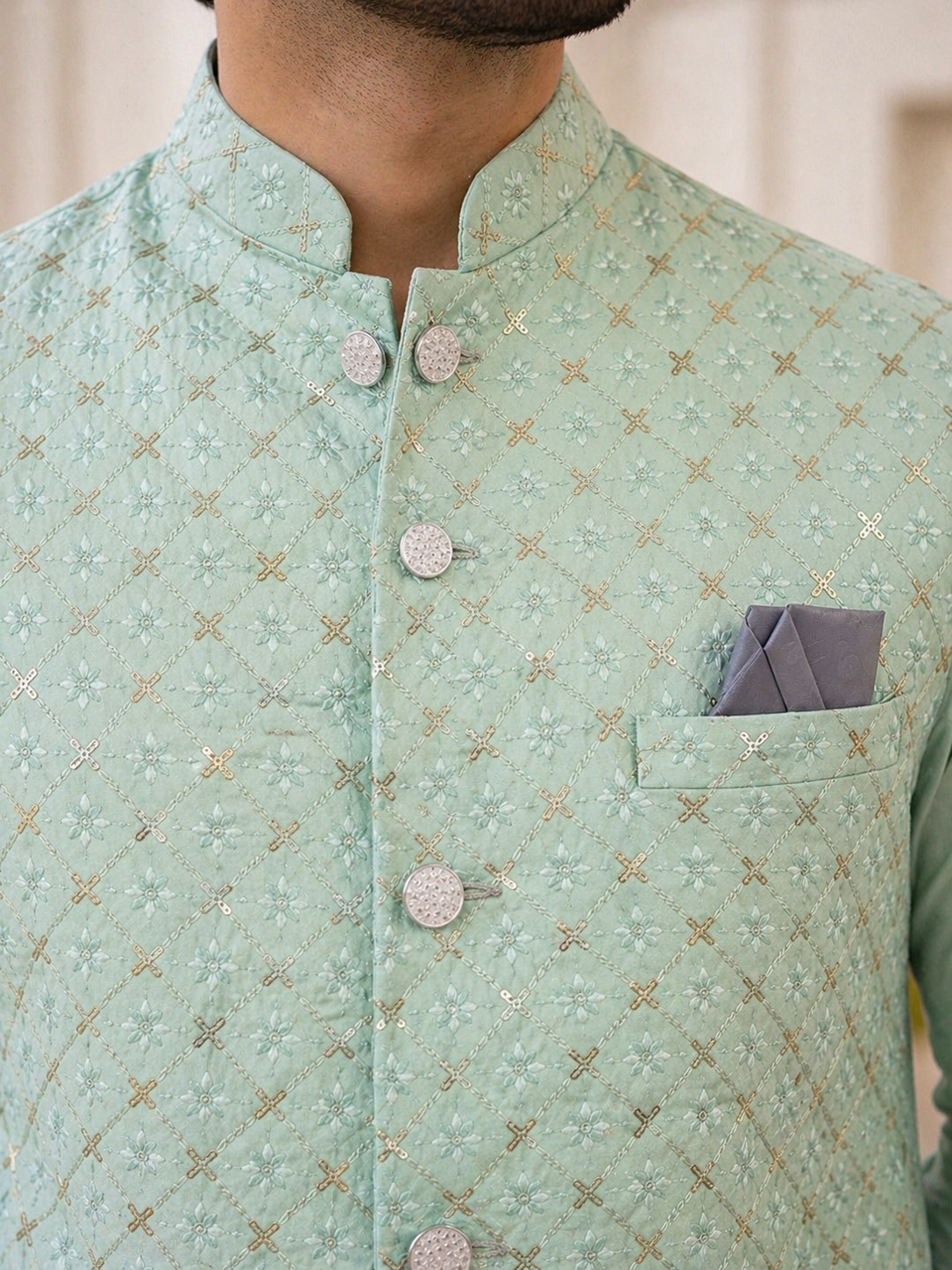 Sea green nehru jacket