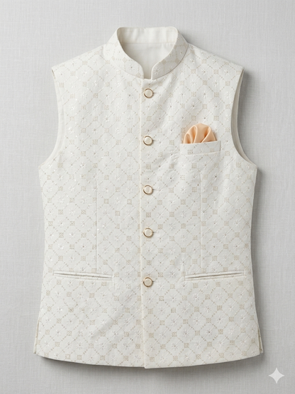 White Sequins Nehru Jacket