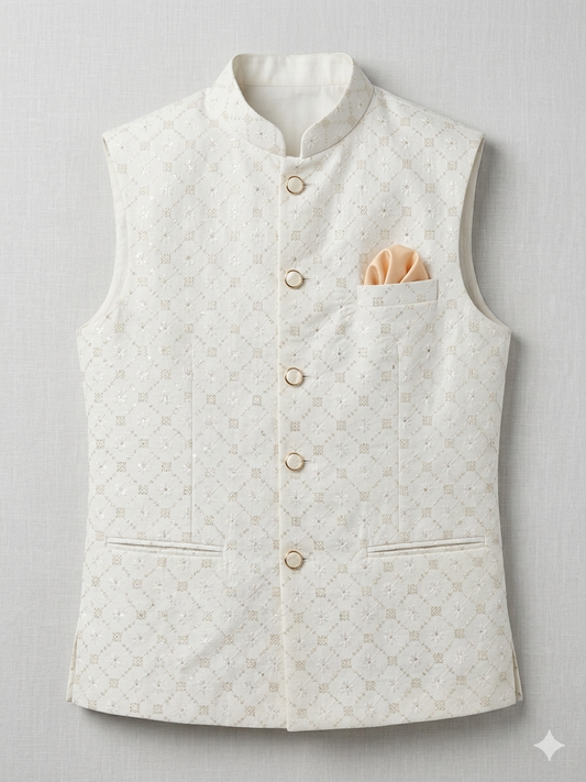 White Sequins Nehru Jacket