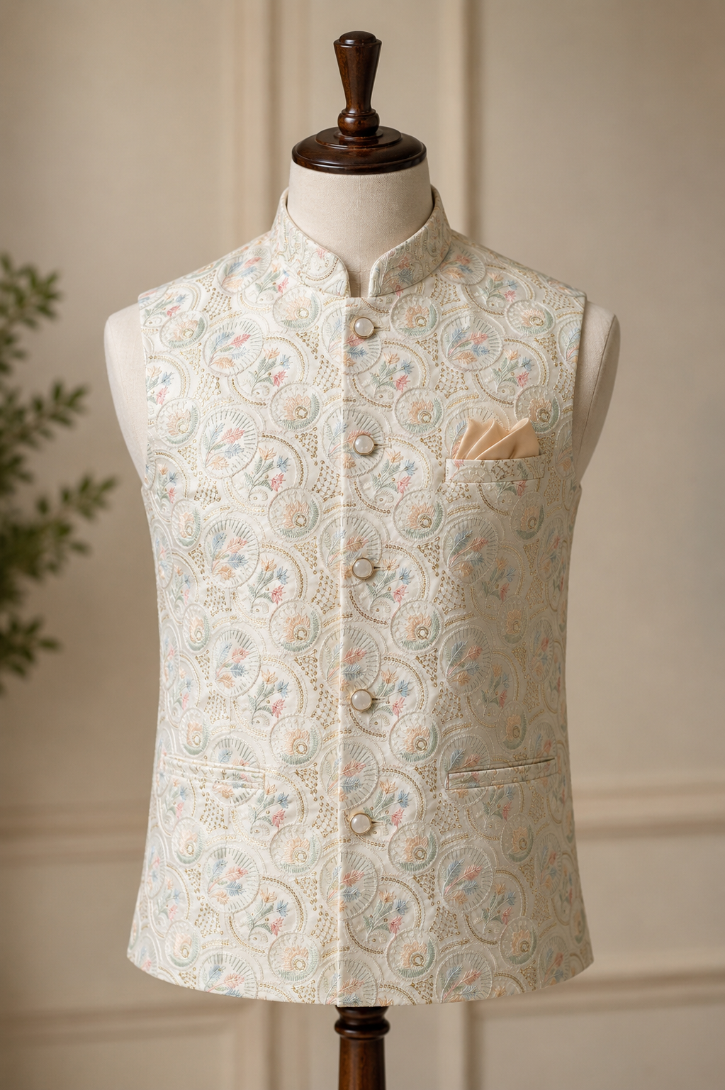 Off-White Multicolour Work Sequins Nehru Jacket 