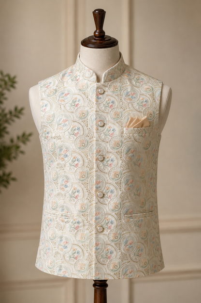 Off-White Multicolour Work Sequins Nehru Jacket 