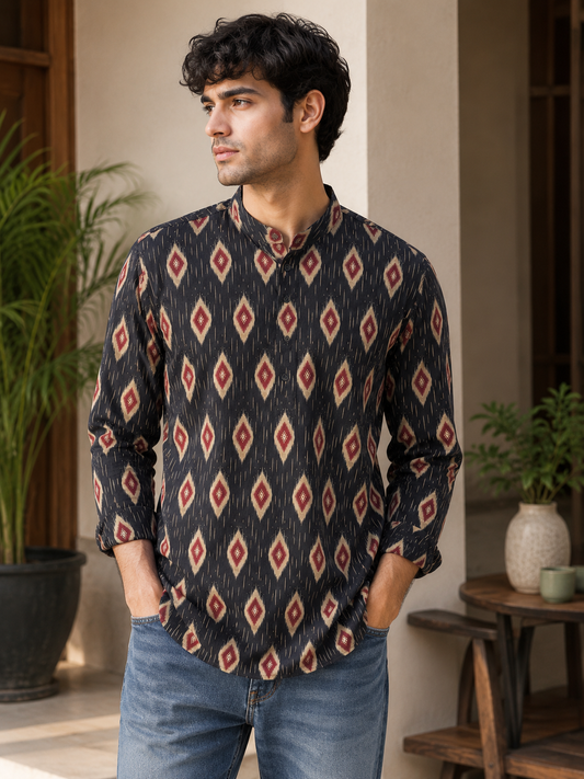 Black Short Cotton Kurta for Men