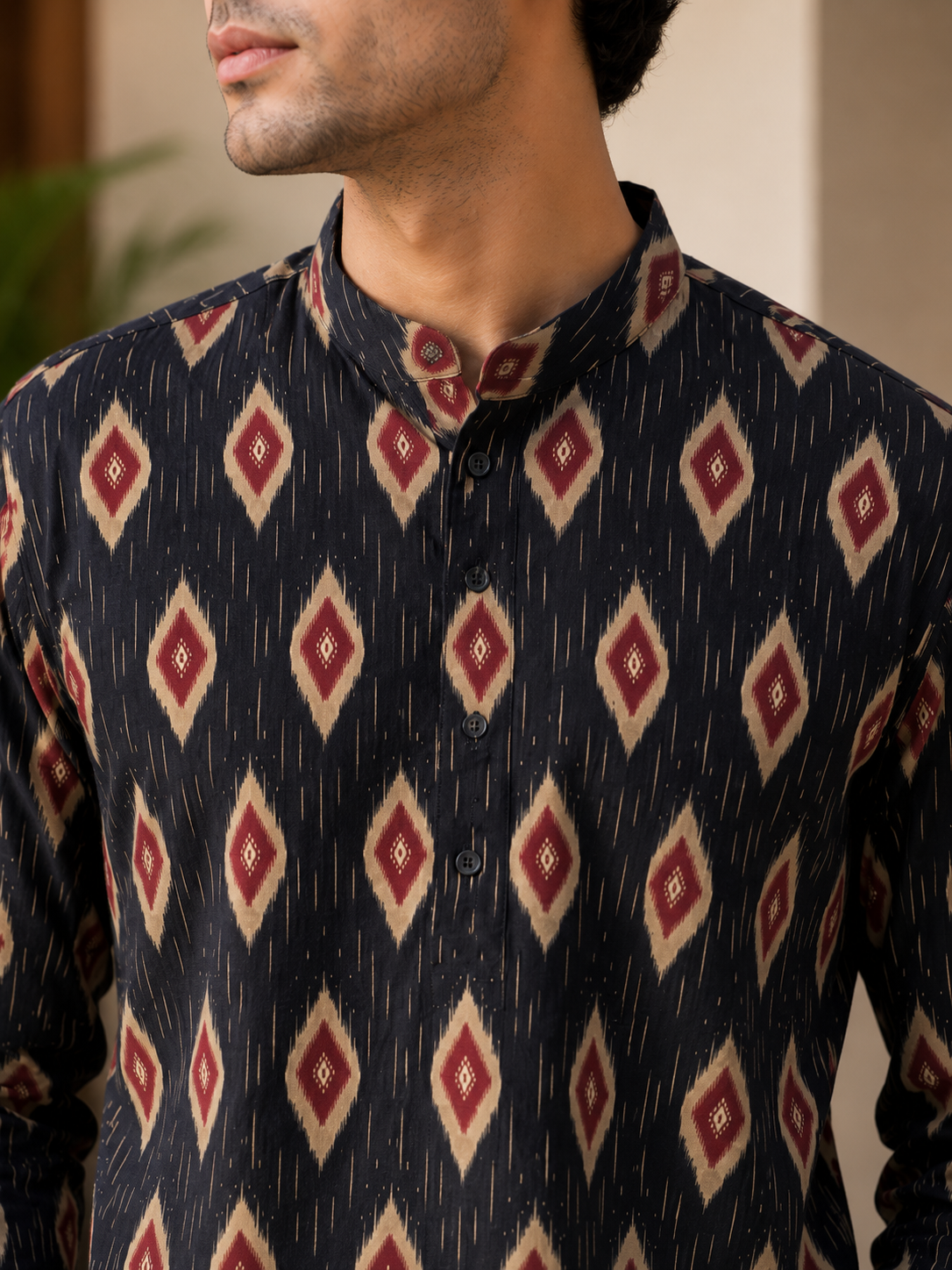 Black Short Cotton Kurta for Men
