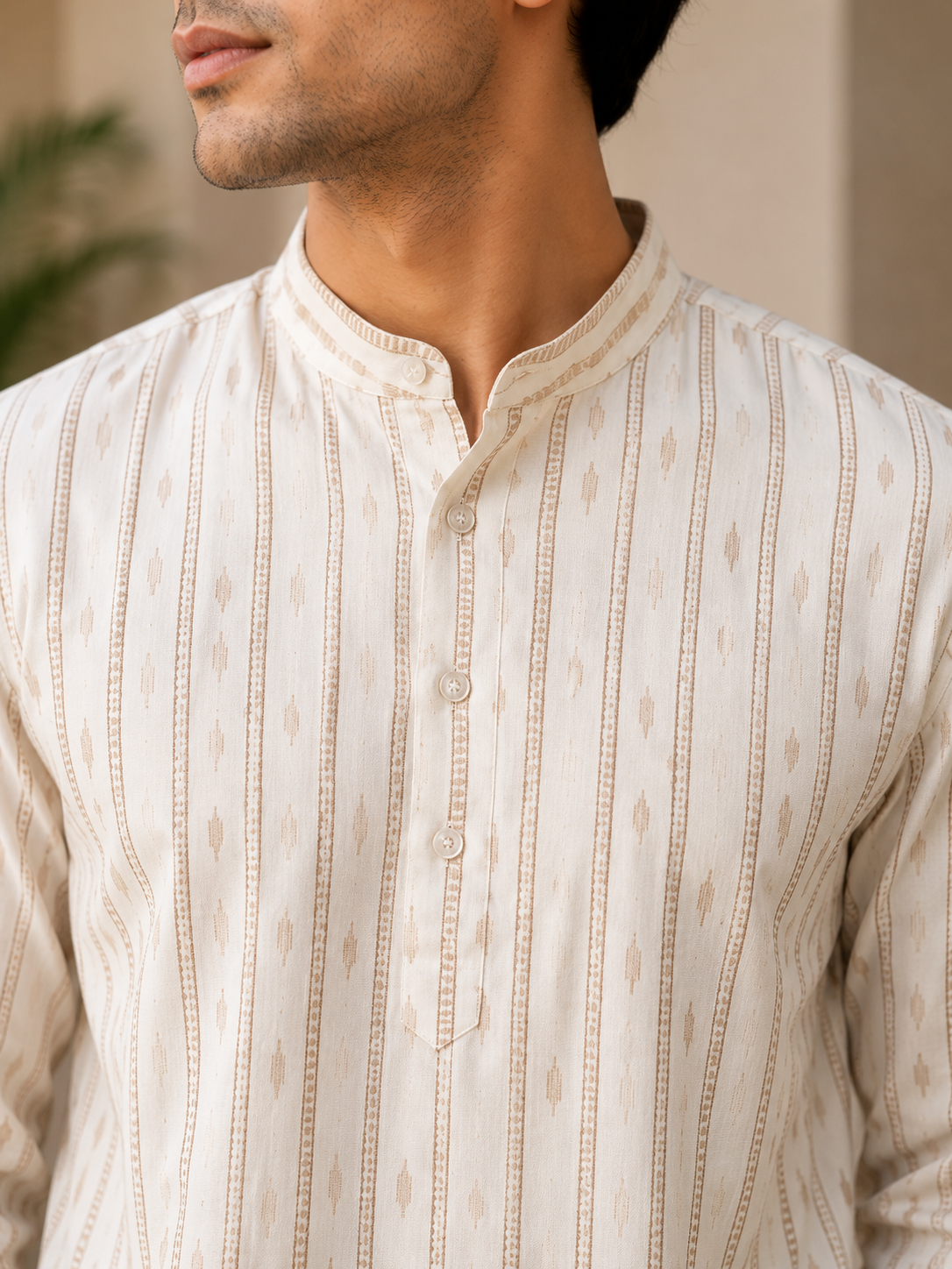 White Short Cotton Kurta for Men 