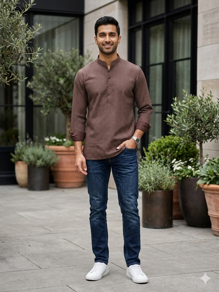Brown Short Cotton Kurta for Men