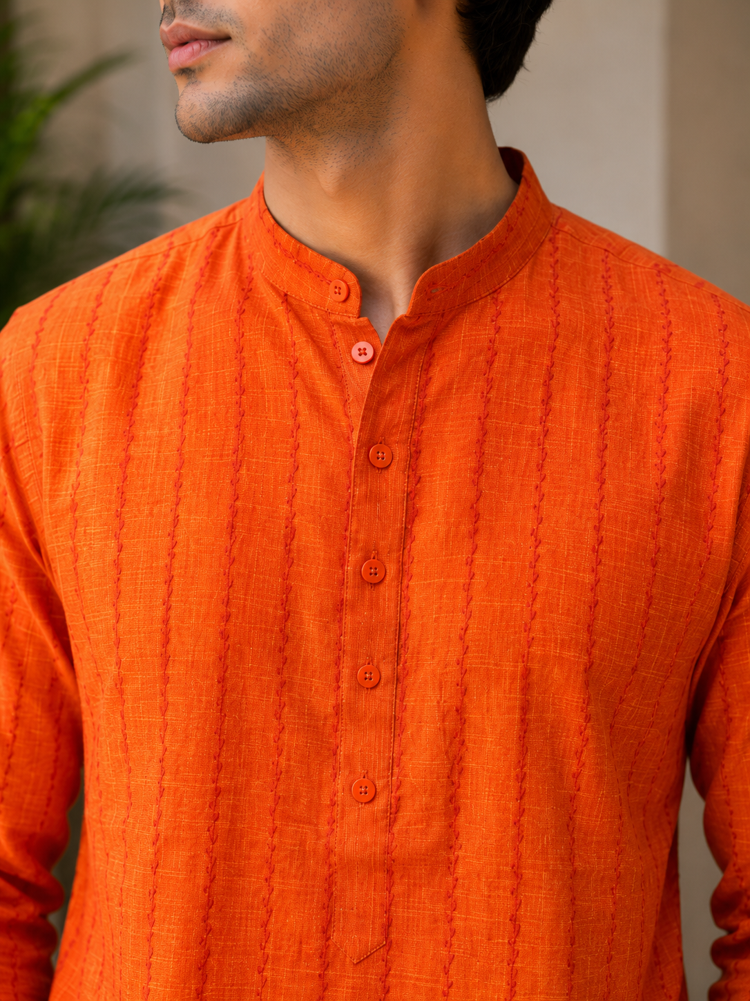  Orange Short Cotton Kurta for Men 