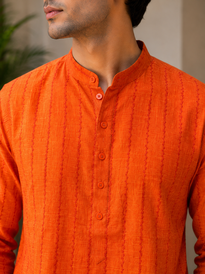  Orange Short Cotton Kurta for Men 