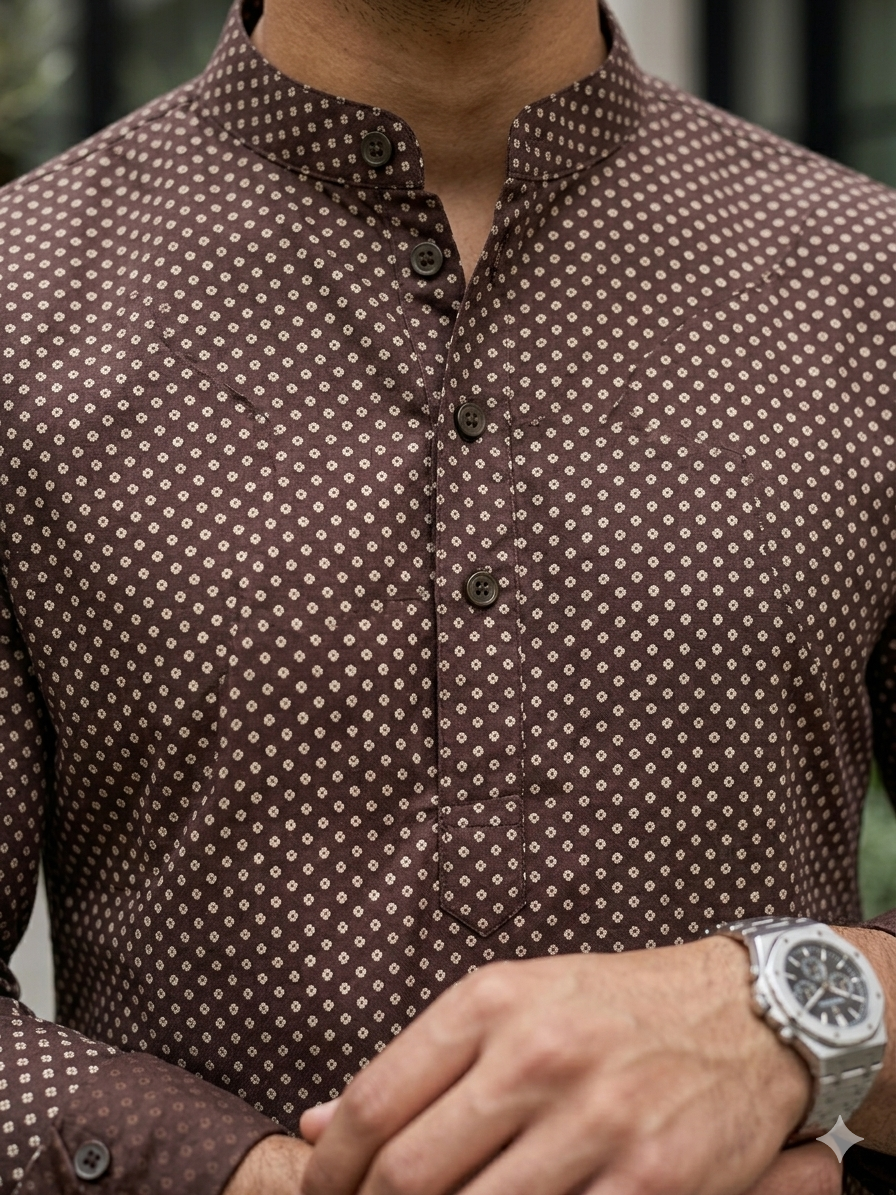 Brown Short Cotton Kurta for Men