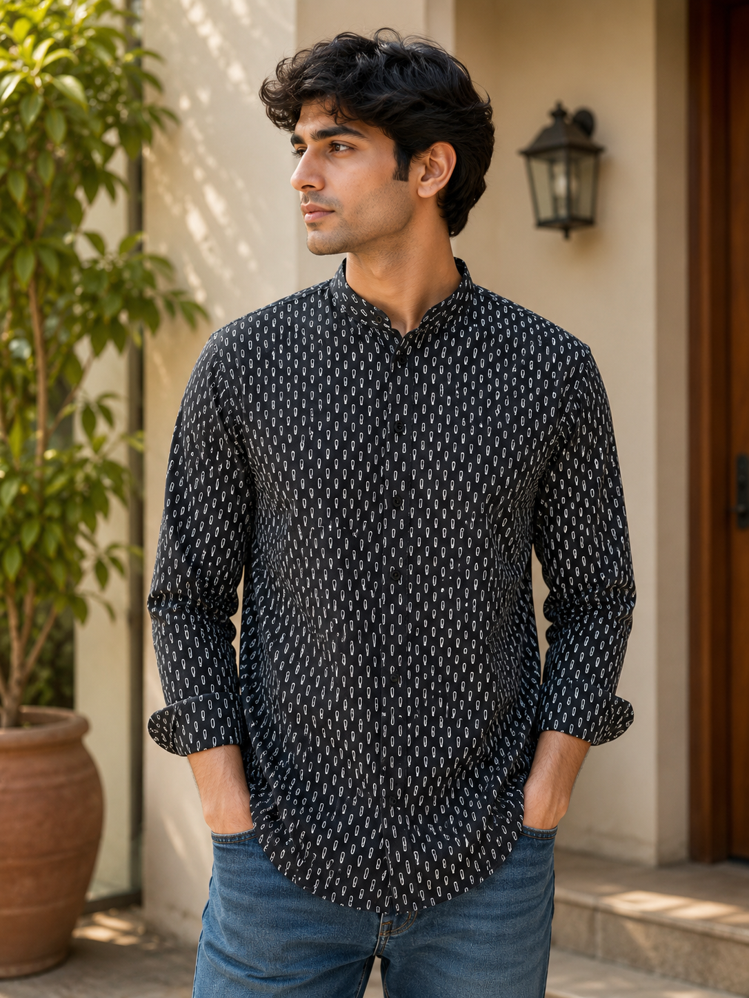 Black Short Cotton Kurta for Men 