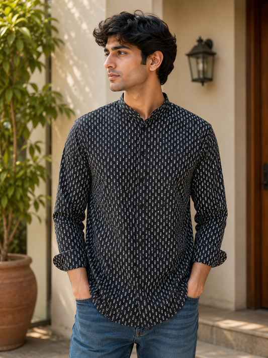Black Short Cotton Kurta for Men 