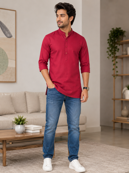 KPSK1011 Deep Red Plain Kurta
