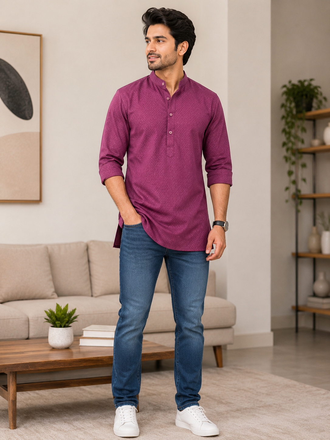 KPSK1014 Purple Self Design Kurta
