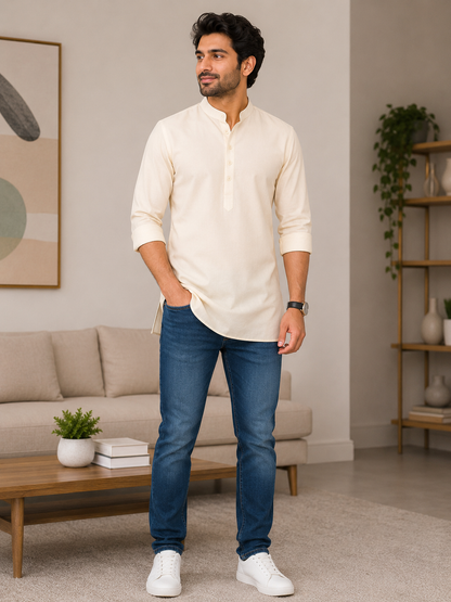 KPSK1015 Cream Plain Kurta