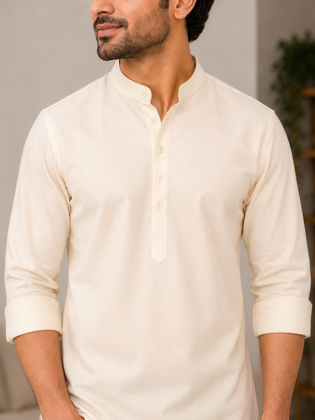 KPSK1015 Cream Plain Kurta