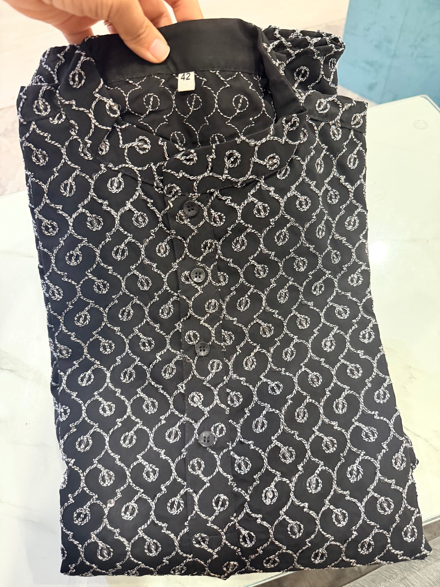 KPD6265 Black Threadwork with Sequins Kurta Pyjama Set