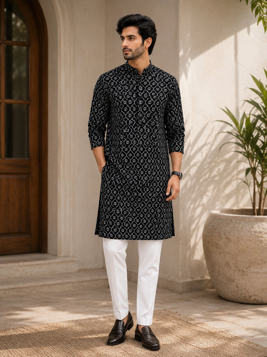 KPD6265 Black Threadwork with Sequins Kurta Pyjama Set