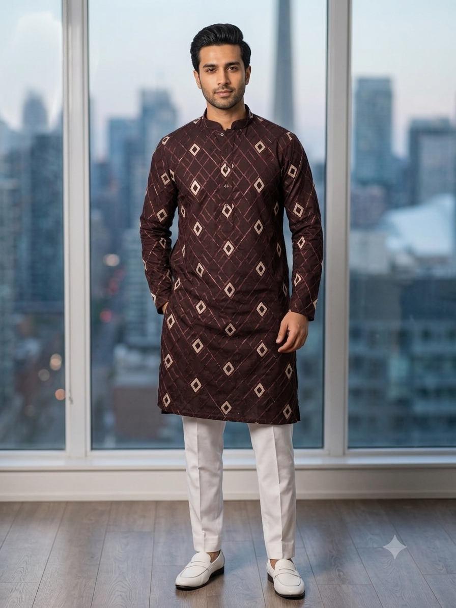 KPD6268 Wine Threadwork Kurta Pyjama Set