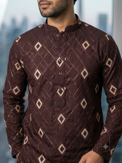 KPD6268 Wine Threadwork Kurta Pyjama Set