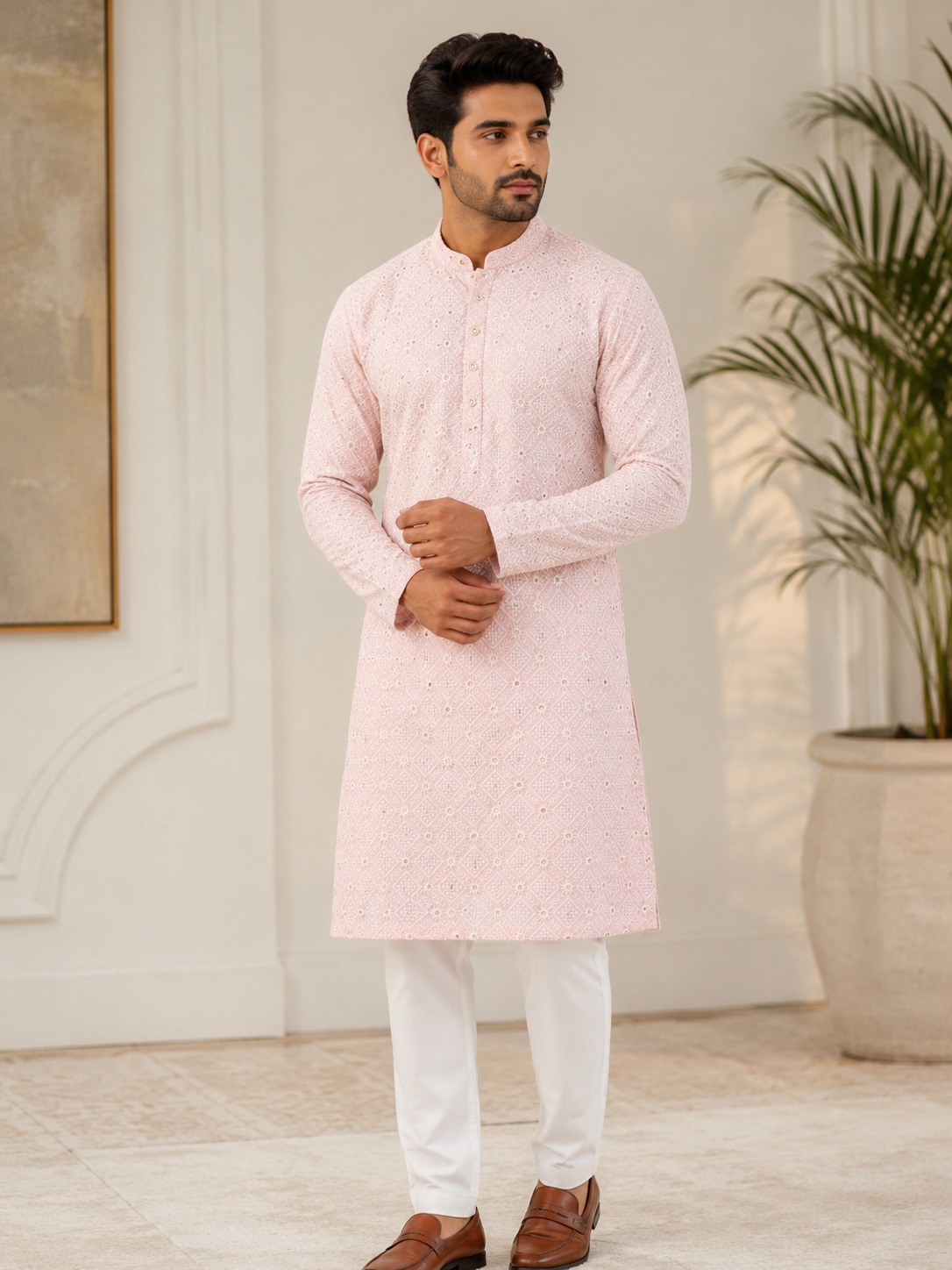 KPD6275 Blush Pink Mirror Work Kurta