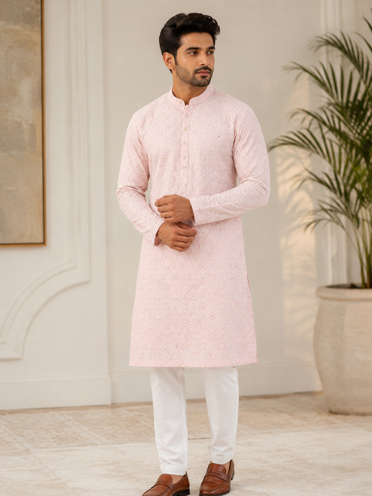 KPD6275 Blush Pink Mirror Work Kurta