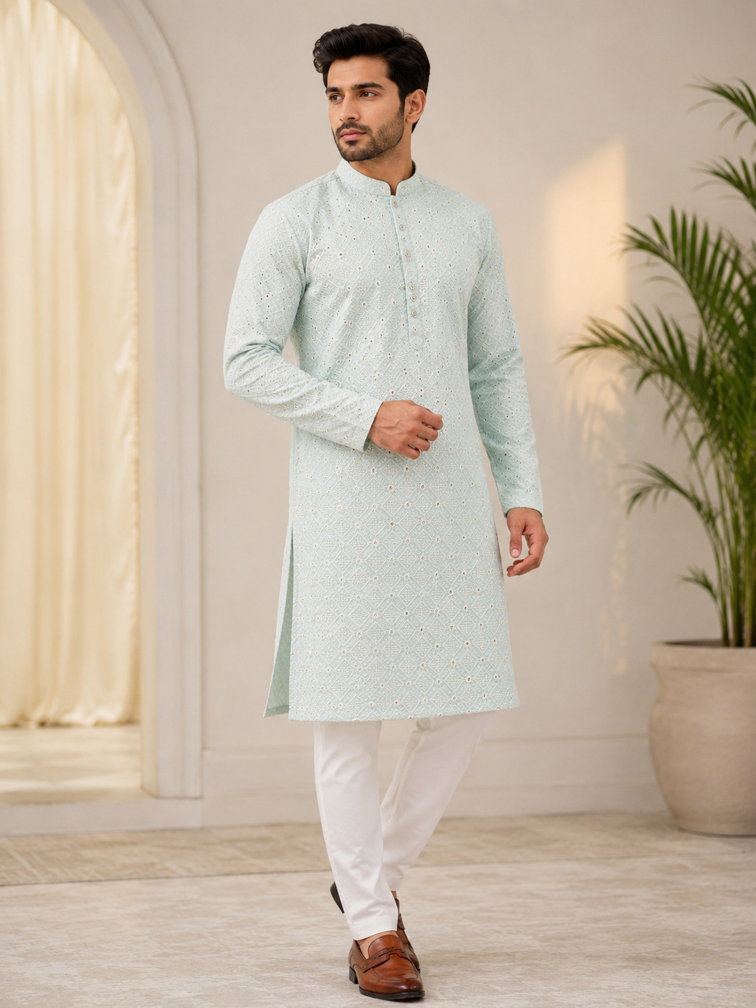 KPD6274 Mint Green Mirror Work Kurta