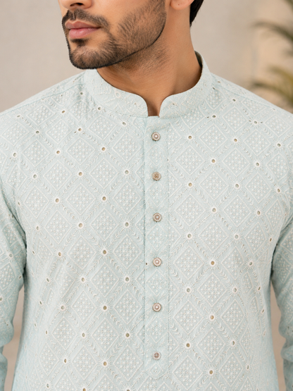 KPD6274 Mint Green Mirror Work Kurta