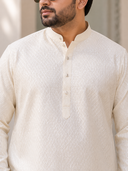 KPD4093 Plus Size Cream Jacquard Kurta Pyjama