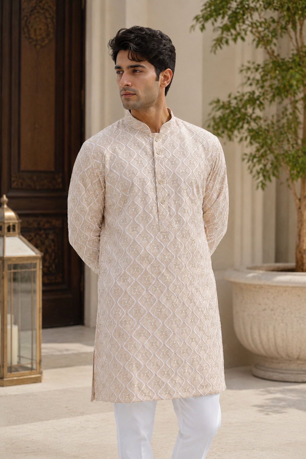 KPD6279 Light Peach Gold Kurta Pyjama