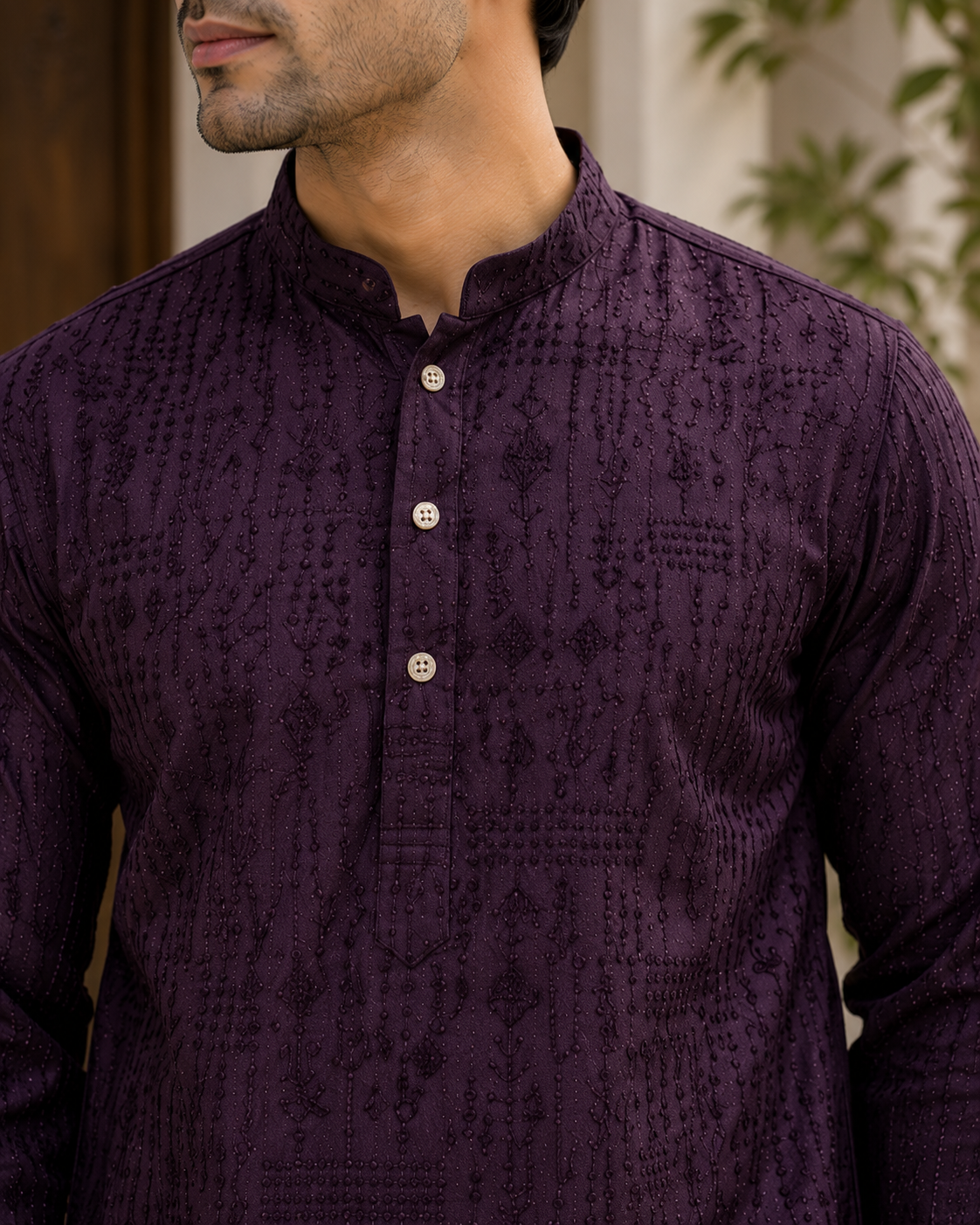 KPD6277 Dark Wine Threadwork Kurta Pyjama