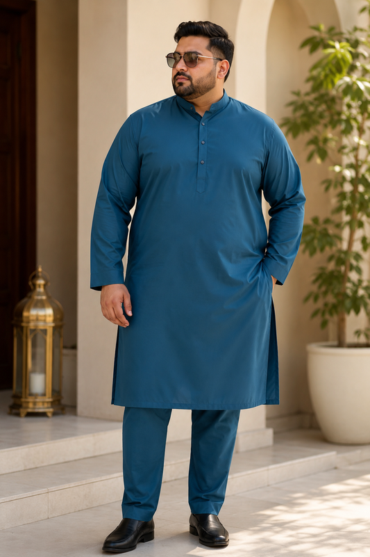 KPD4094 Plus Size Plain Teal Kurta with Matching Pyjama