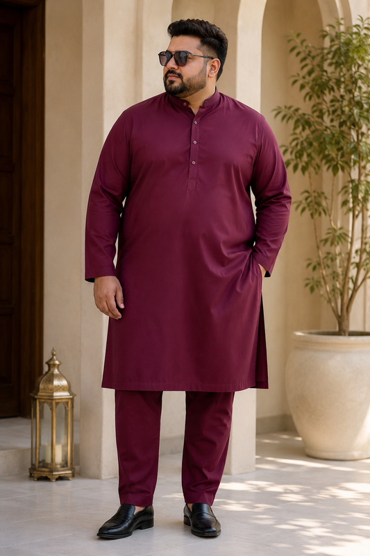 KPD4094 Plus Size Plain Maroon Kurta with Matching Pyjama