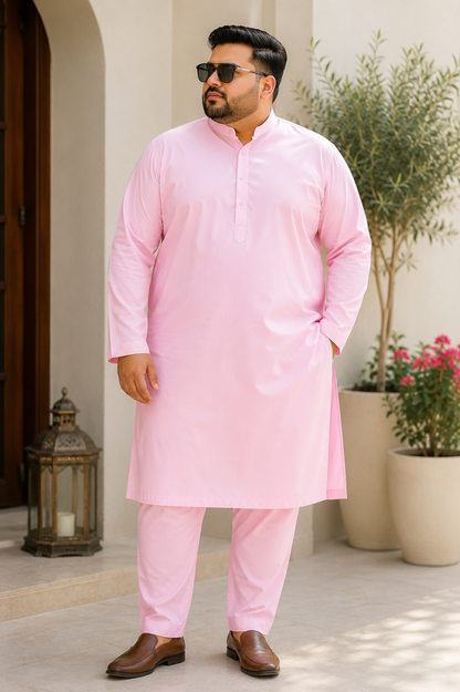 KPD4095 Plus Size Plain Pink Kurta with Matching Pyjama