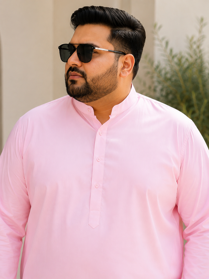 KPD4095 Plus Size Plain Pink Kurta with Matching Pyjama