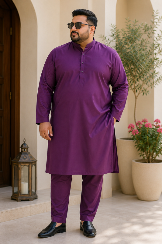 KPD4096 Plus Size Plain Purple Kurta with Matching Pyjama