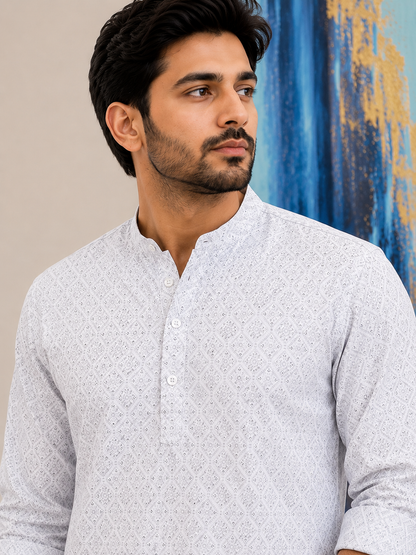 KPC1050 White Printed Design Kurta