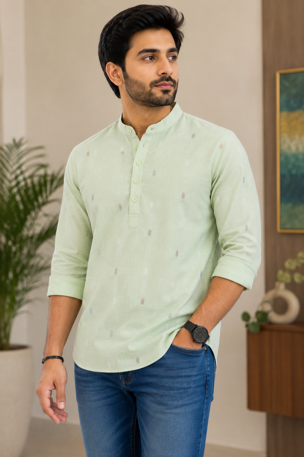 KPC1050 Cotton Pista Green Kurta
