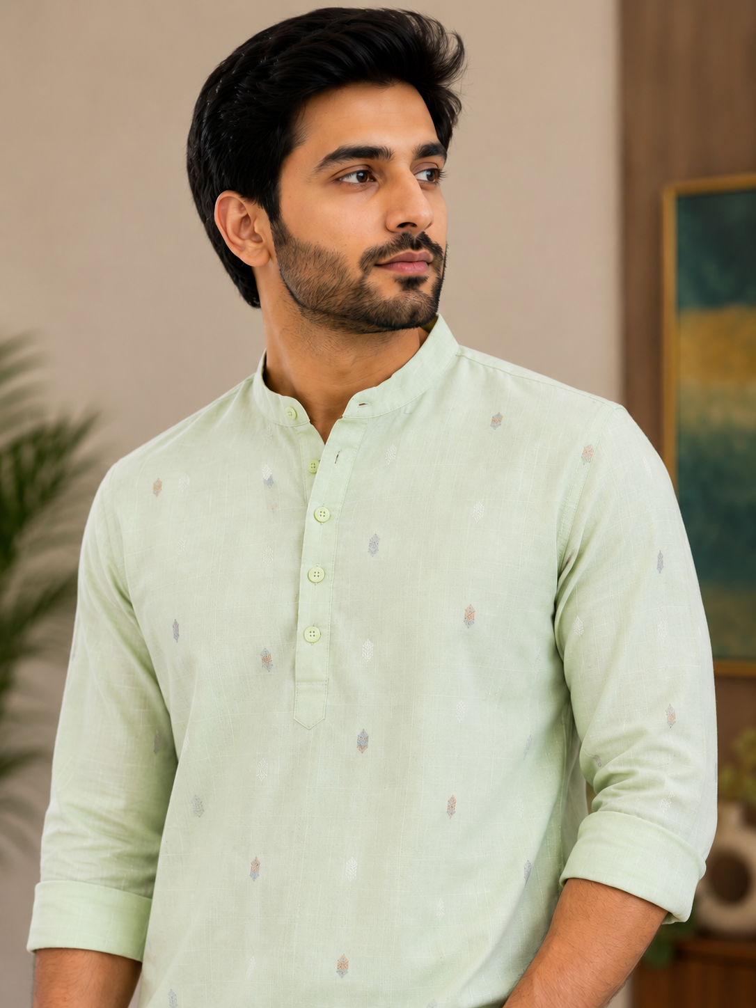 KPC1050 Cotton Pista Green Kurta
