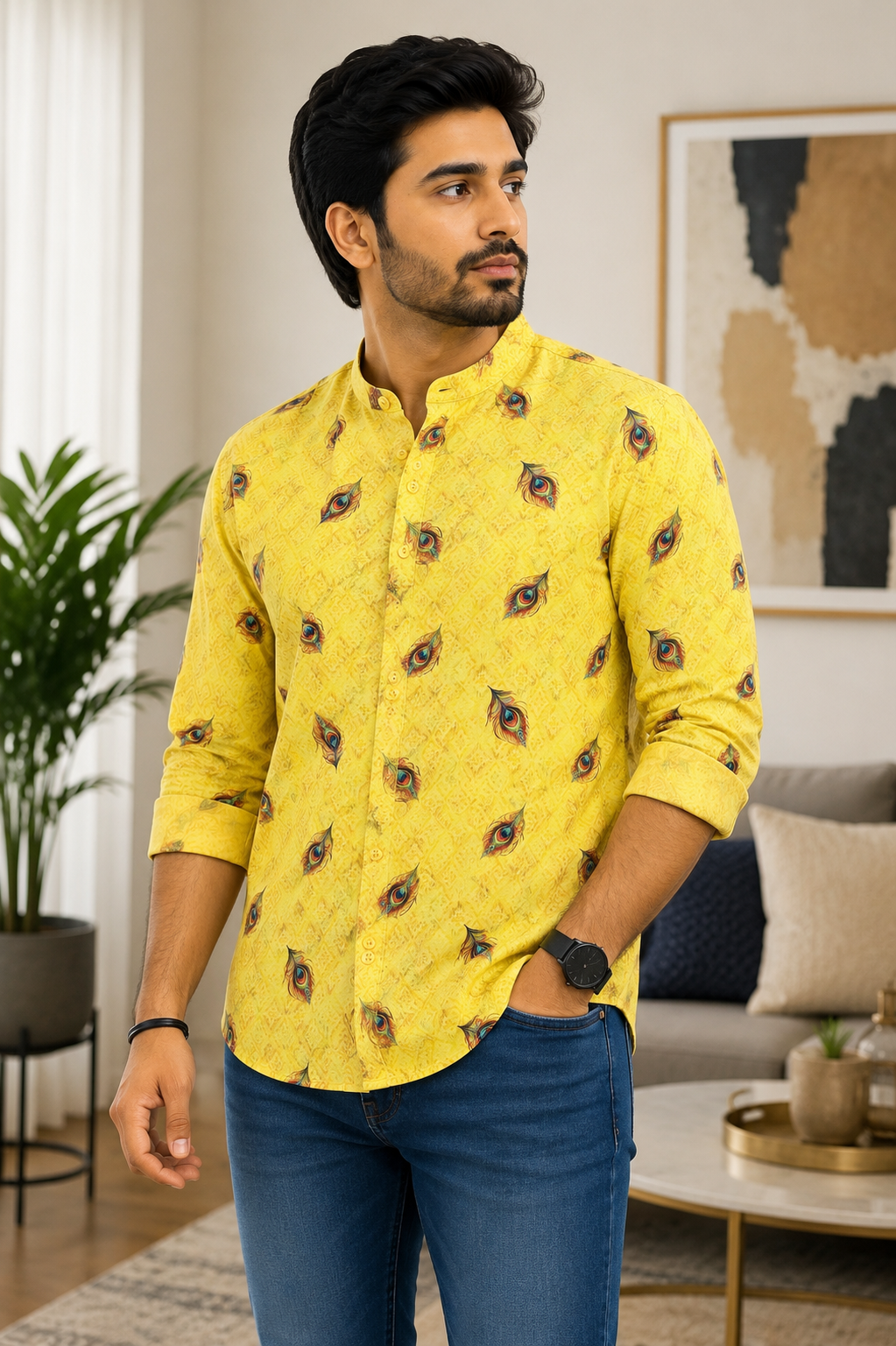 KPC1049 Cotton Yellow Printed Kurta