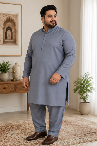 KPD4097 Plus Size Plain Grey Kurta Pyjama