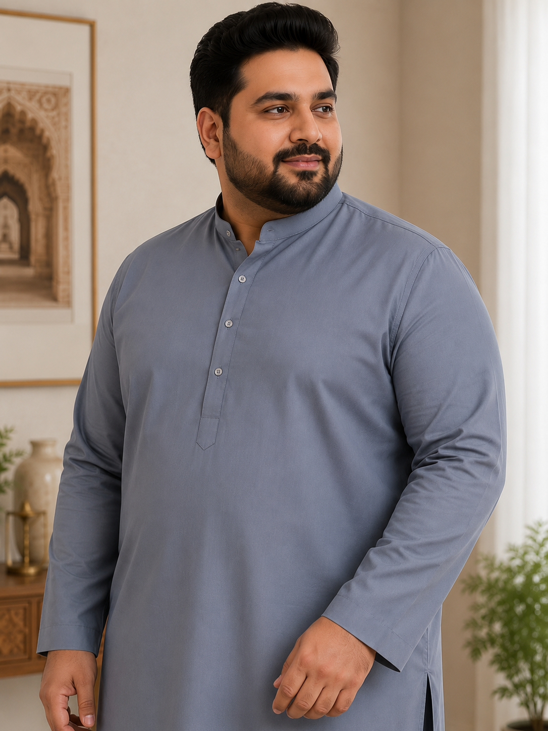 KPD4097 Plus Size Plain Grey Kurta Pyjama