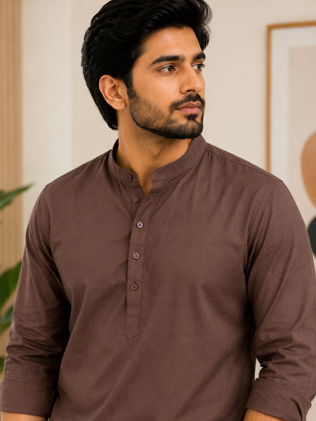 KPC1047 Plain Brown Cotton Kurta