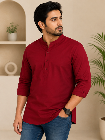 KPC1048 Plain Deep Red Cotton Kurta
