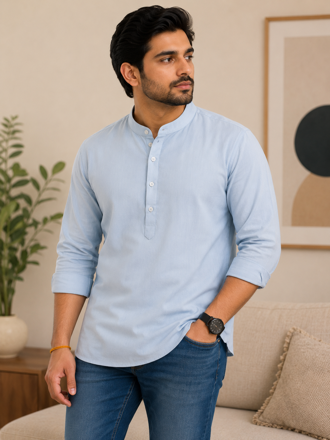KPC1045 Plain Sky Blue Kurta