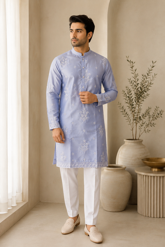 KPD6284 Powder Blue Silk Kurta Set